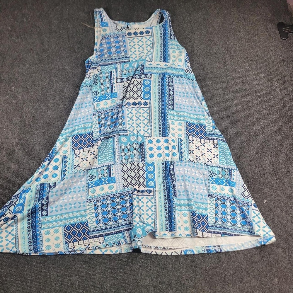 Bobbie Brooks Blue White Geometric Patchwork Sleeveless A-Line Dress Small